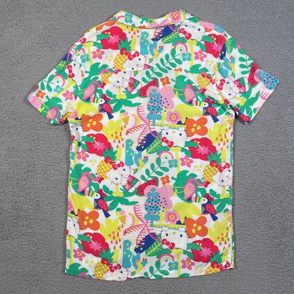 Hello Kitty Sanrio Shirt Mens L Multicolor Rayon Hawaiian Floral Cartoon Kawaii - Picture 4 of 7